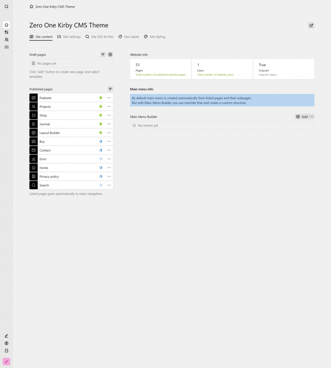 Site Content preview